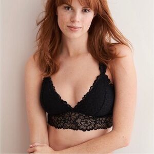 Aerie American Eagle Black Floral Lace Racerback Bralette